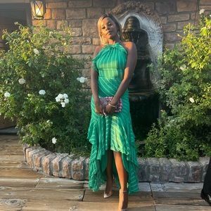 ASOS DESIGN satin stripe halter maxi dress